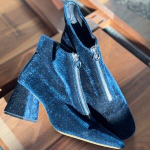 Zara Trafaluc Blue/Teal Velvet Heeled Boots